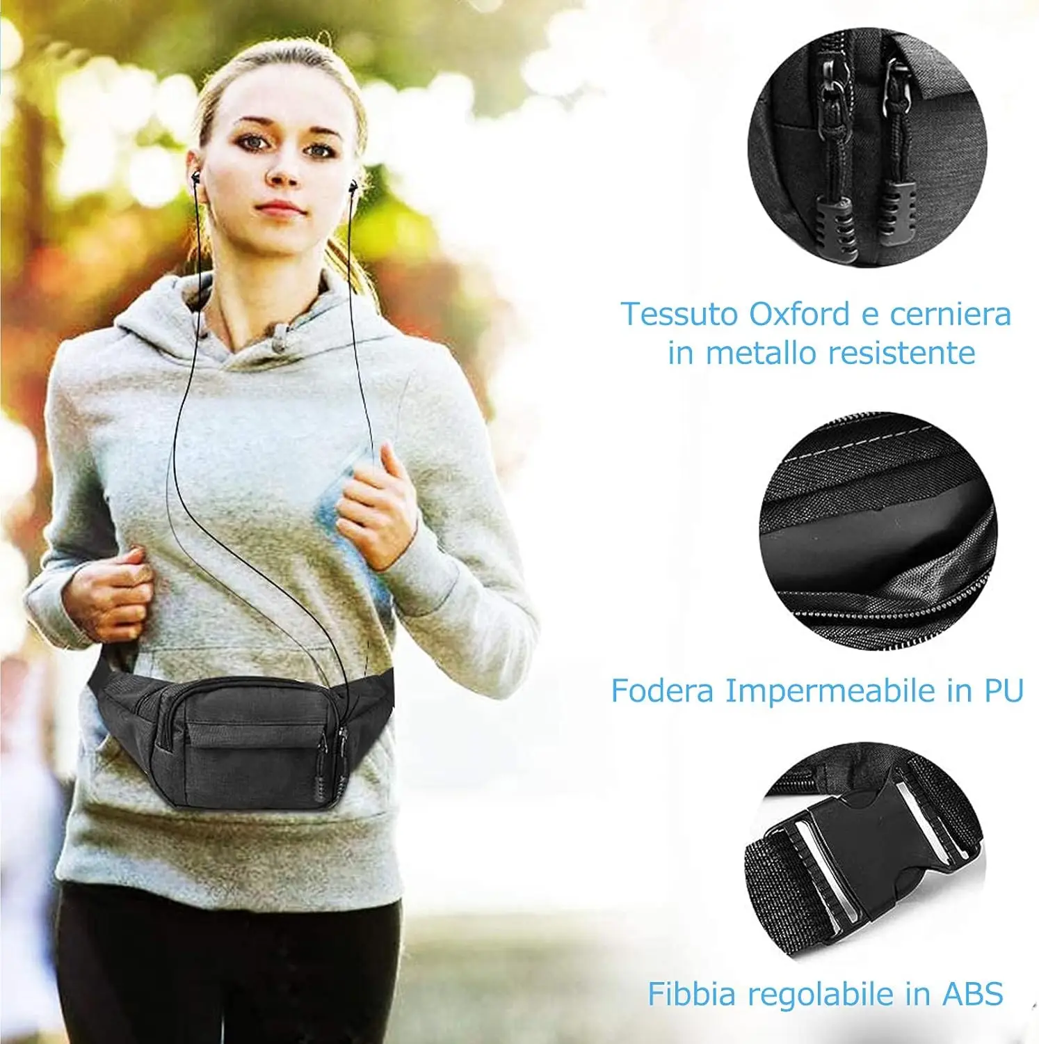 حقيبة خصر للرجال مع 4 حزام قابل للتعديل بسحاب وحقيبة خصر من قماش أكسفورد، حقيبة خصر للجري مقاومة للماء للجنسين لتشغيل ركوب الدراجات