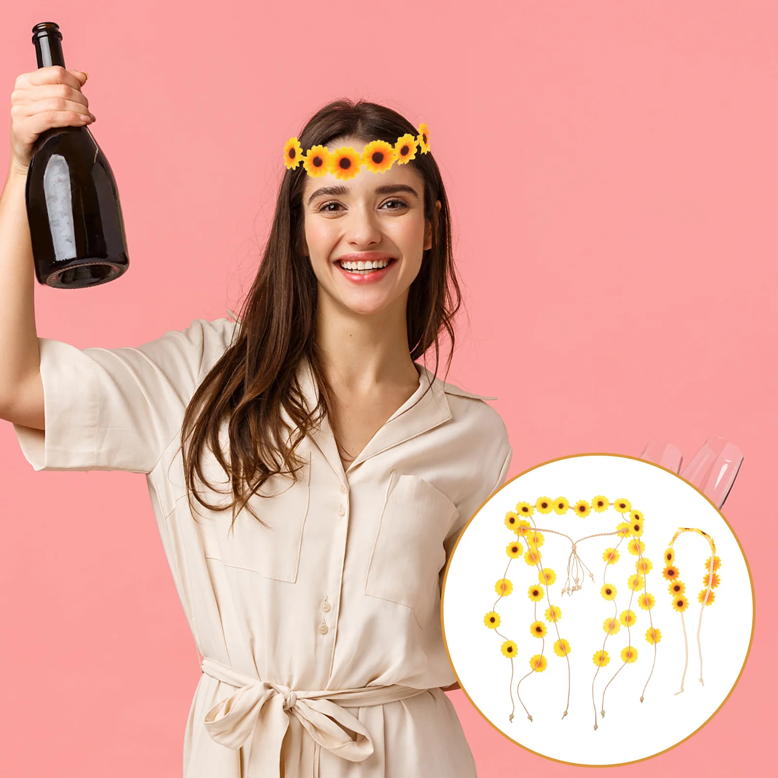 

2Pcs Sunflower Headband Bohemian Flower Hair Crown Headpiece for Women Wedding Prom Party Fairy Hair Accessories Lightweight