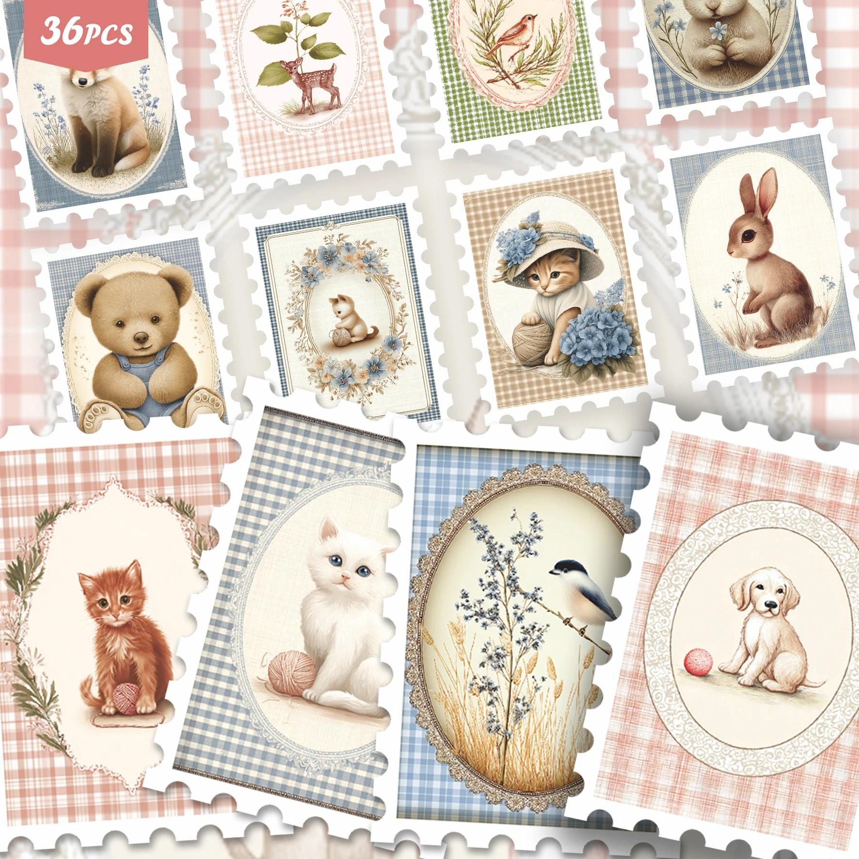 36PCS Farm Pet Sticker Set for laptops, Kitten, Puppy & Bear Designs, Great for Planner Decor & Collage Art