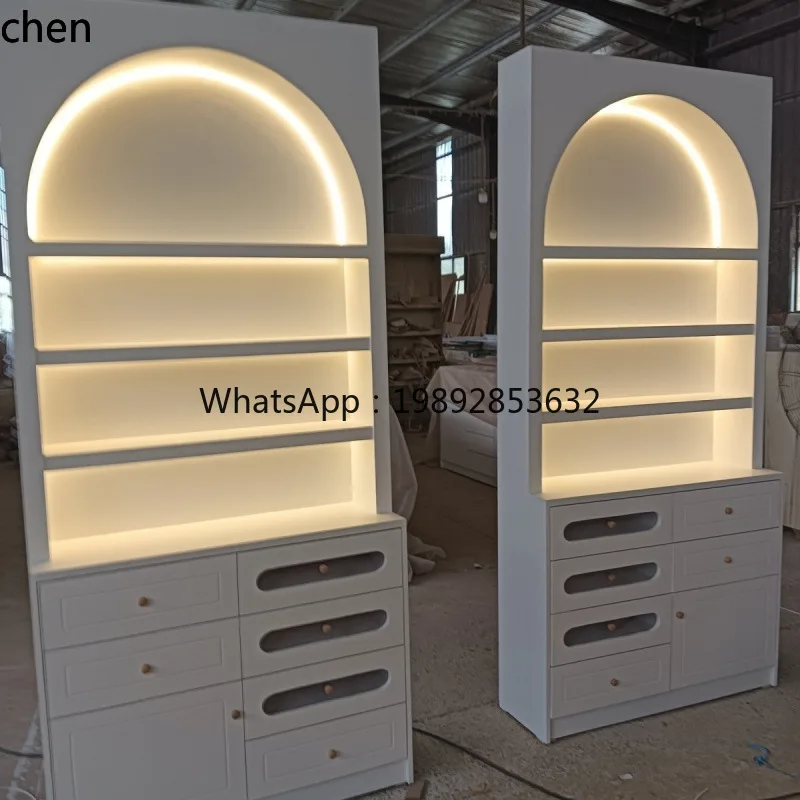 HT Nail Art Eyelash Tattoo Display High Cabinet Wall-Mounted with Free Light Strip Optional Skincare Nail Polish
