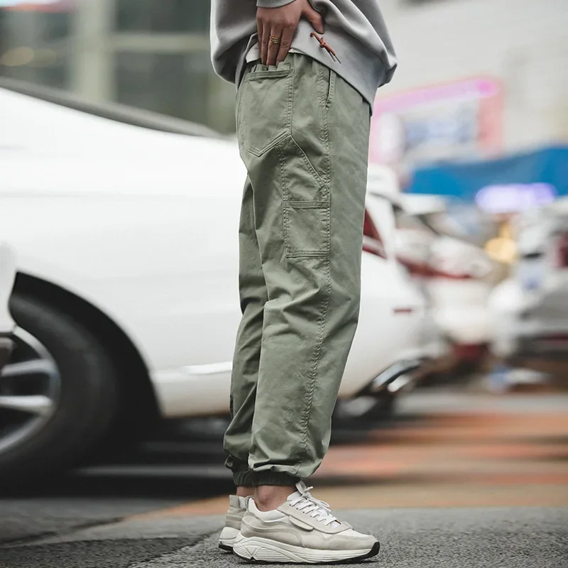 Pantaloni verdi con coulisse vintage Maden Pantaloni casual stile harem in vita elastica primavera autunno da uomo Pantaloni da jogging con stampa di lettere