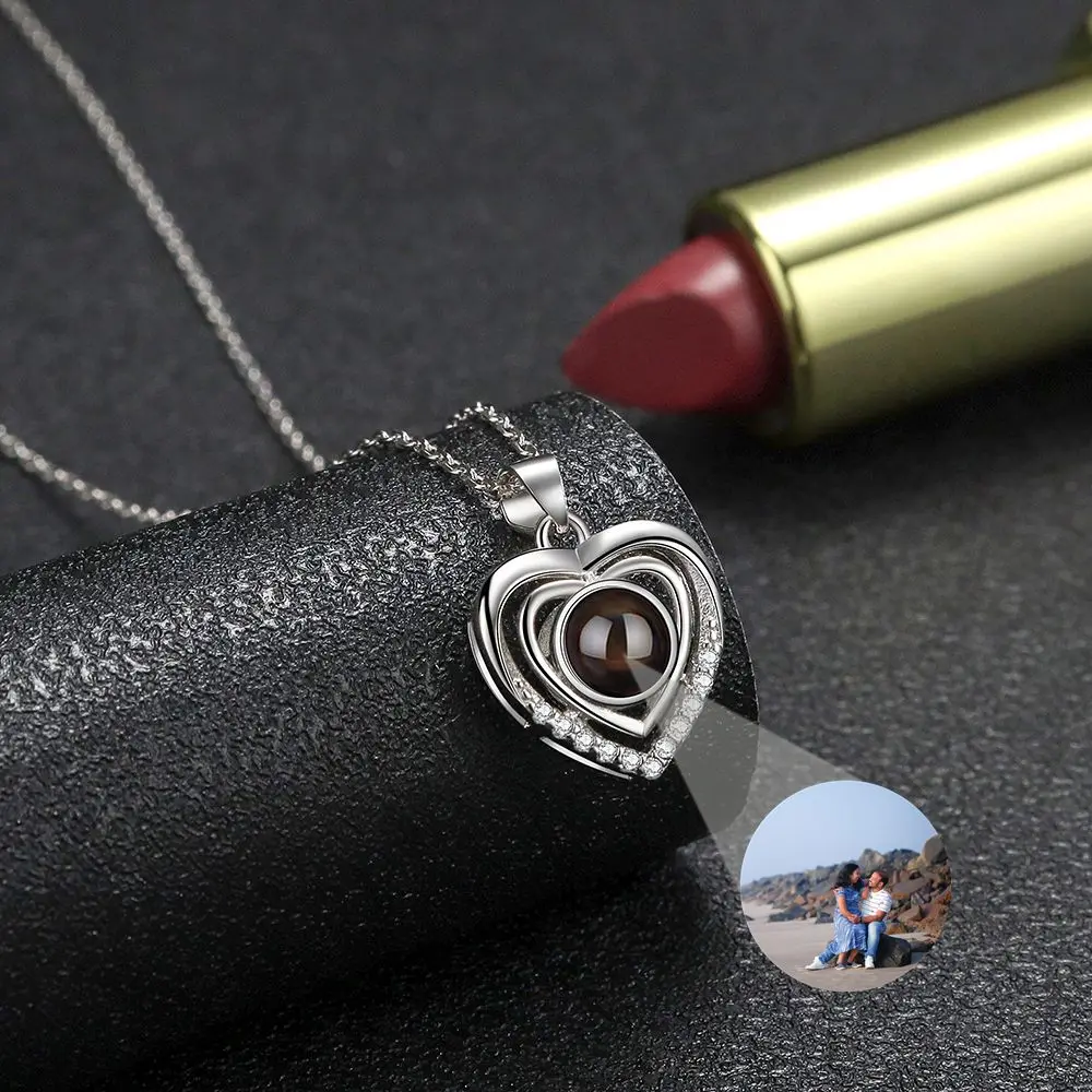 Custom Photo Necklace Projection Photo Necklace for Women 925 Sterling Silver Personalized Heart Jewerly Pendant Birthday Gift