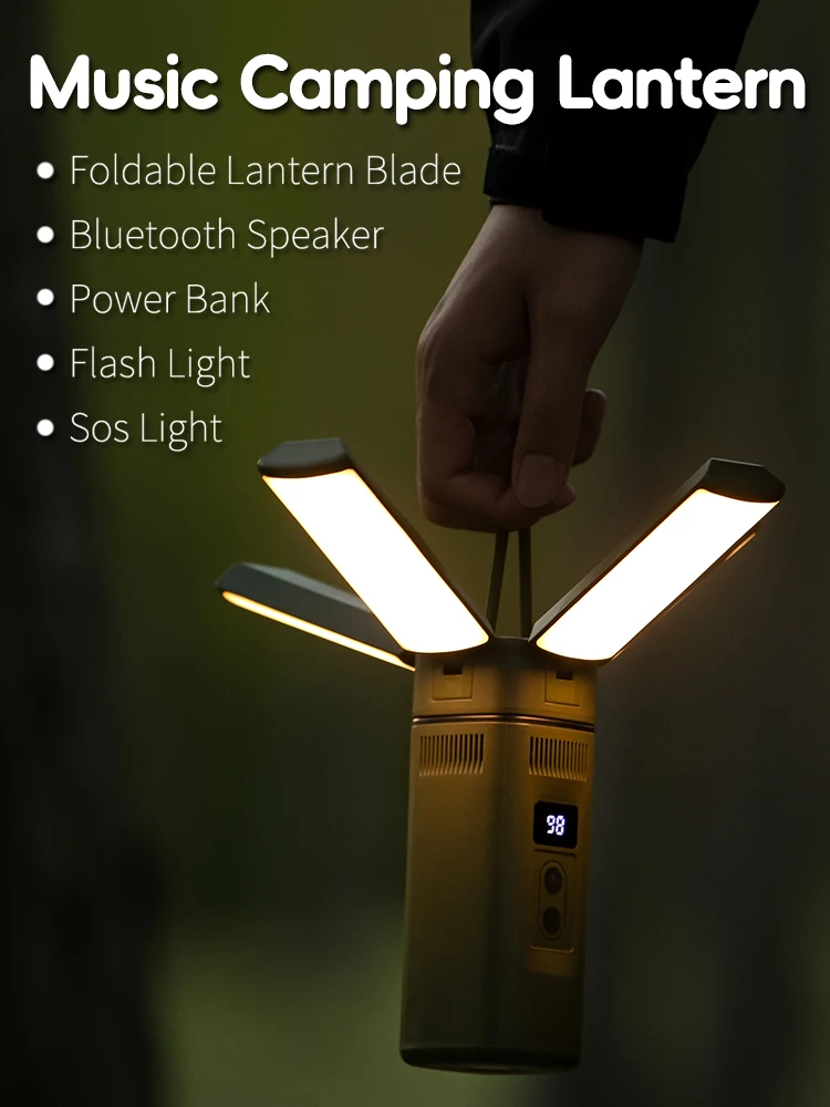 LED Camping Lantern Rechargeable Outdoor Tent Camp Light Bluetooth Speaker Portable Waterproof  Emergency Work Lights Flashlight