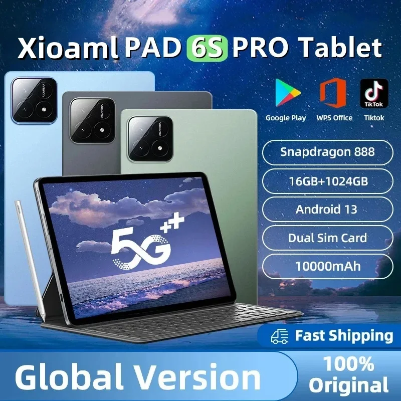 

2024 Global Version Xioaml Pad 6S Pro Tablet 10.1 Inch HD 4K Android 13 16GB+1T 10000mAh 5G Dual SIM Bluetooth WiFi GPS Tablets