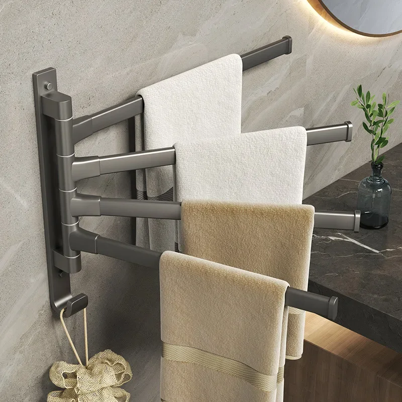 5 Pole 180 Rotatable Towel Rack Metal Bathroom Towel Holder Toilet Dormitory Towel Bar Shelf Hanger Wall Drilling Installation