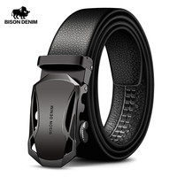 BISON DENIM Men's Belt Cow Leather Belts Brand Fashion Automatic Buckle Black Genuine Leather Belts for Men 3.4cm Width N71314