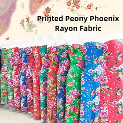 Phoenix Peony Pattern Rayon Fabric Per Meter for Pajamas Clothes Sewing High-grade Thin Twill Decorative Cloth Skin-friendly Red
