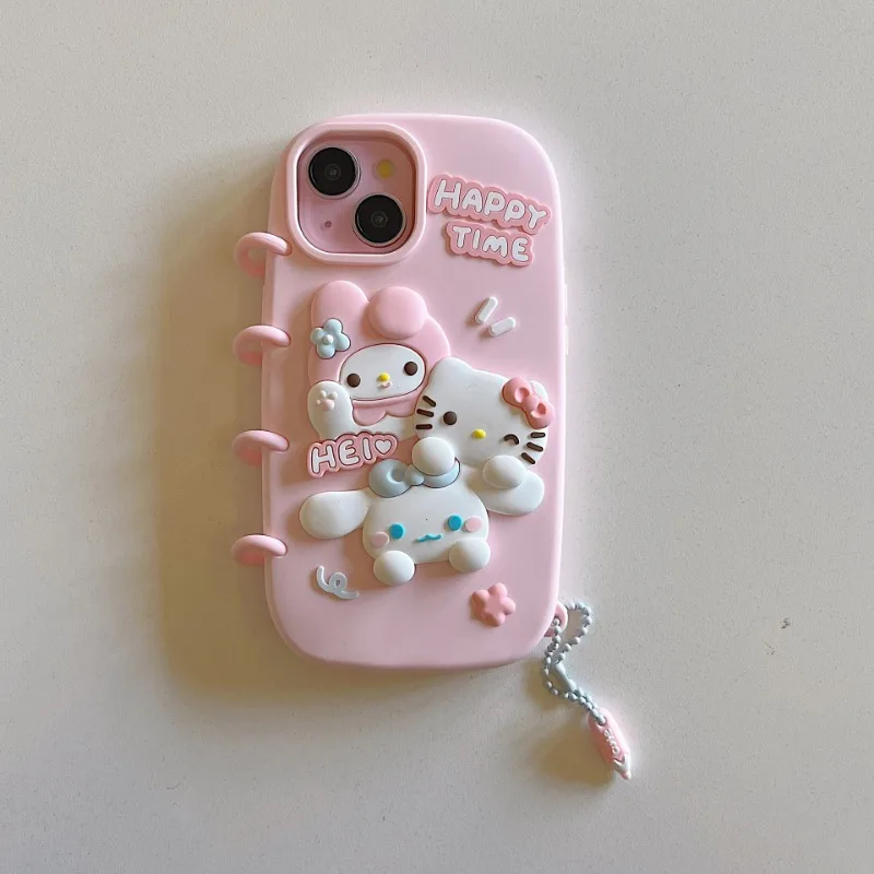 3D Cute Cartoon Sanrios Hello Kitty My Melody Soft Case For  iPhone 15 14 13 12 11 Pro Max Y2K Silicone Cases Shockproof Cover