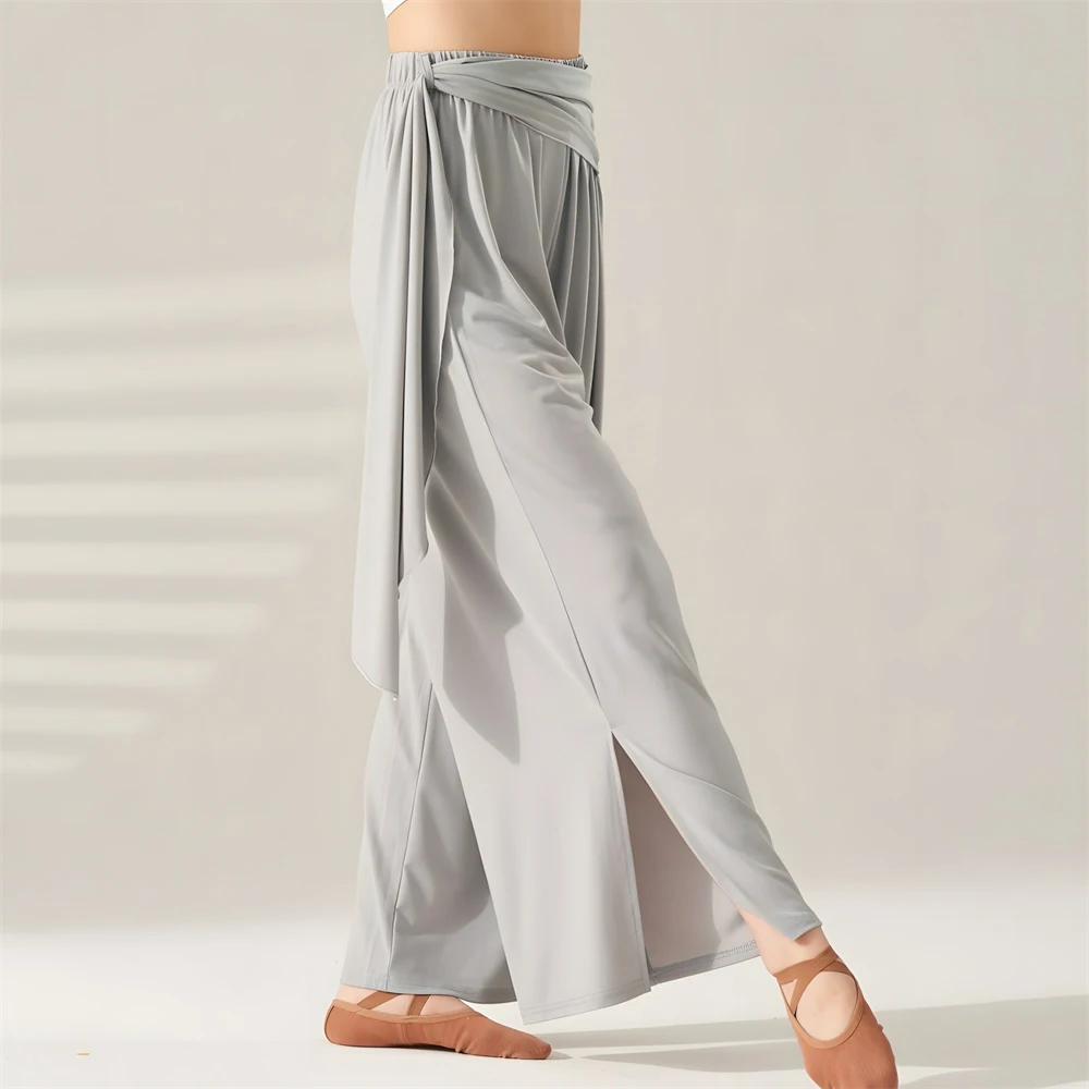 Pantalones de baile modernos sueltos para mujer, ropa de Yoga suave, baile clásico, Ballet, entrenamiento, pierna ancha, cintura alta, cordón