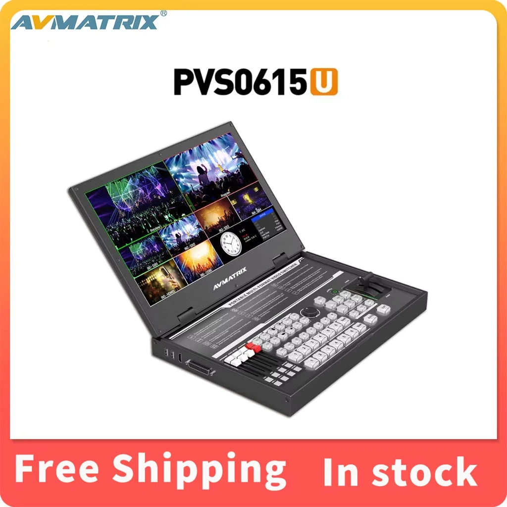 AVMATRIX PVS0615U 6 CH Multi-Format Streaming Switcher with 15.6 inch Screen Capture For Streaming,Audio Mixer/T-Bar Transition