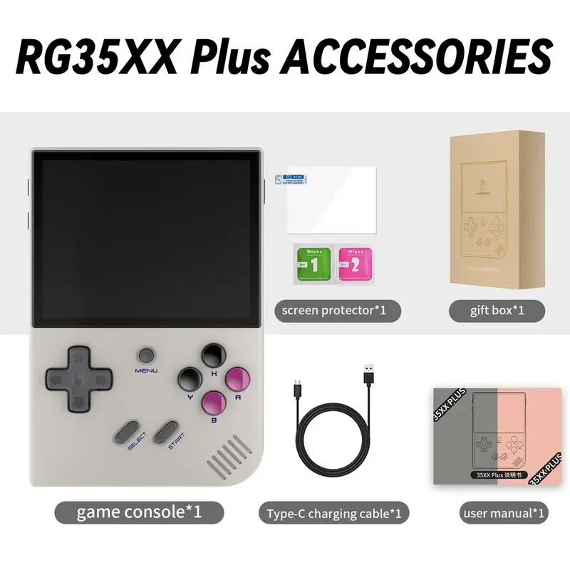 Rg35Xx Plus Retro Handheld Game Console 3.5-Inch Screen Ips Retro Portable Pocket Video Player Portable Rechargeable Open