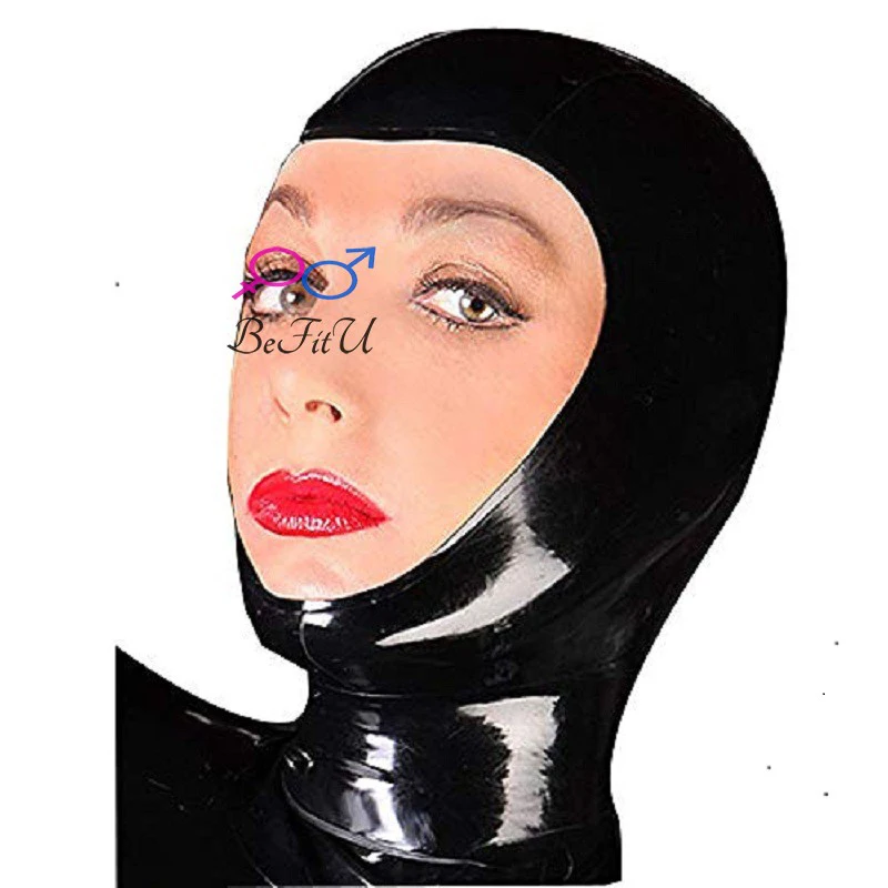 Latex Mask fetish Cap unisex standard Seamless Hoods  with mouth open Bonnet no zipper