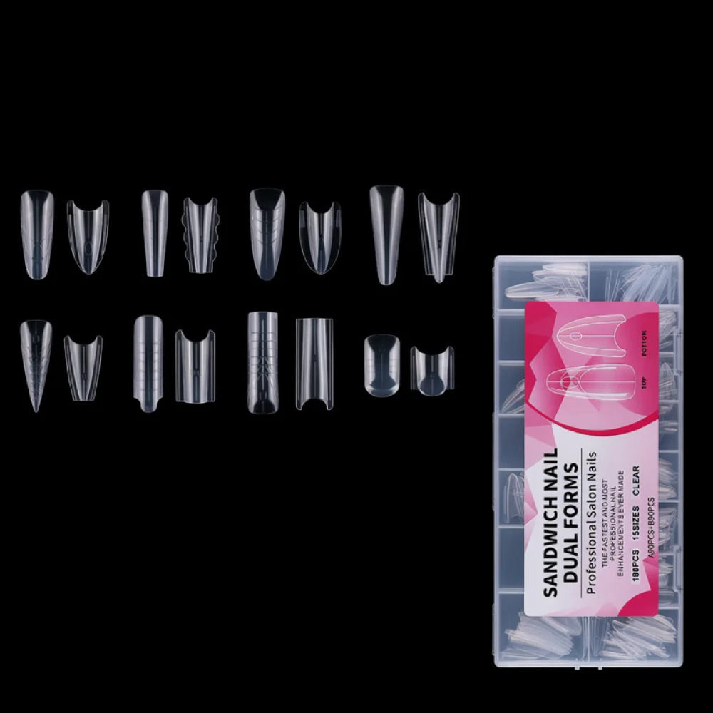 Professional Clear Dual Forms Nail Extension Tips Artificial Nails Building Molds Manicure Accessories For Salon Art