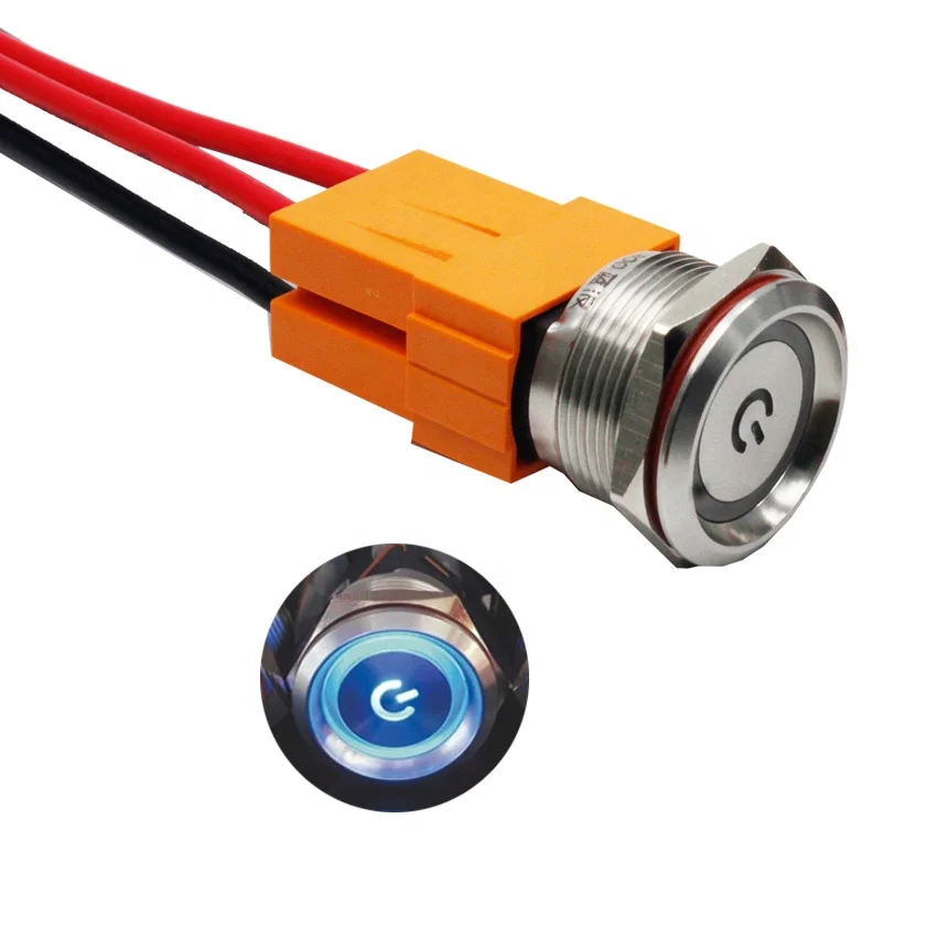 

16mm 19mm 22mm 25mm 30mm 40mm illuminated customized logo symbol momentary or latching metal push button switch