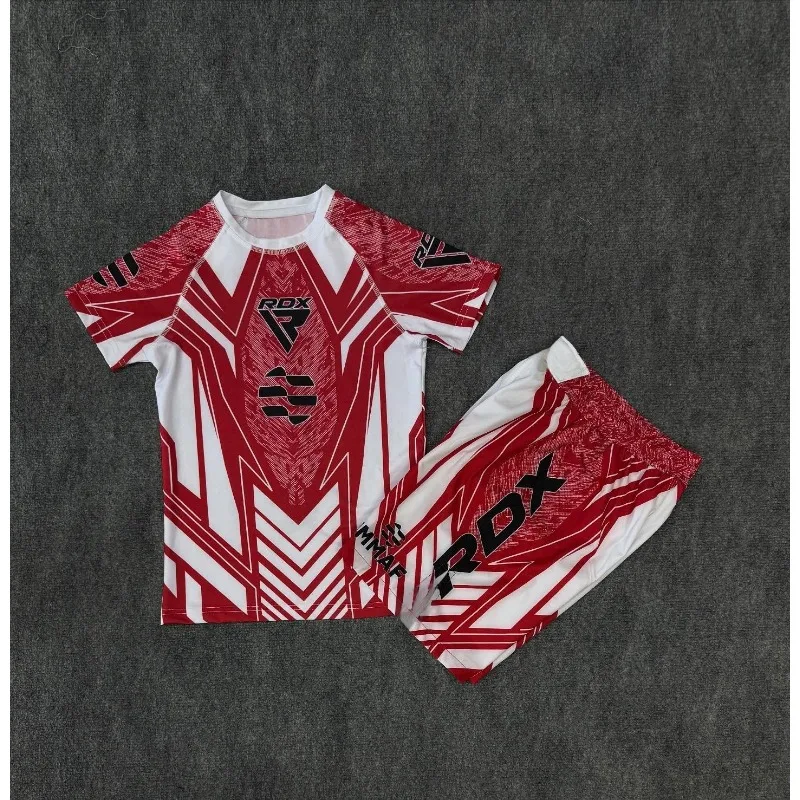 New Fighting Night RDX MMA Octagonal Cage Boxing T-shirt Set Men Fitness Training Running Sports Set Breathable Speed Drying Set view 3