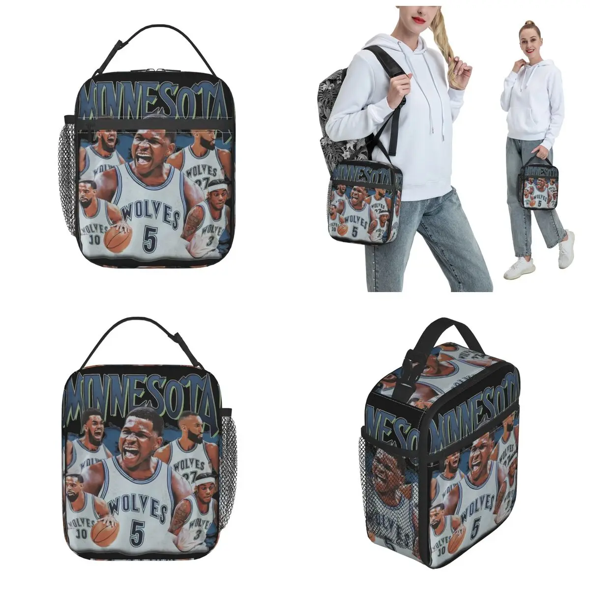 Retro Anthony Edwards Bootleg 90s Insulated Lunch Bags Basketball Ant-Man Food Container Bags Portable Cooler Thermal Bento Box