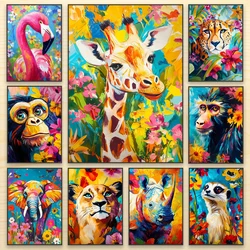 Vibrant Baboon Print Cheetah Safari Animal Colourful Prints Poster Botanical Rhino Flamingo Canvas Painting Home Bedroom Decor