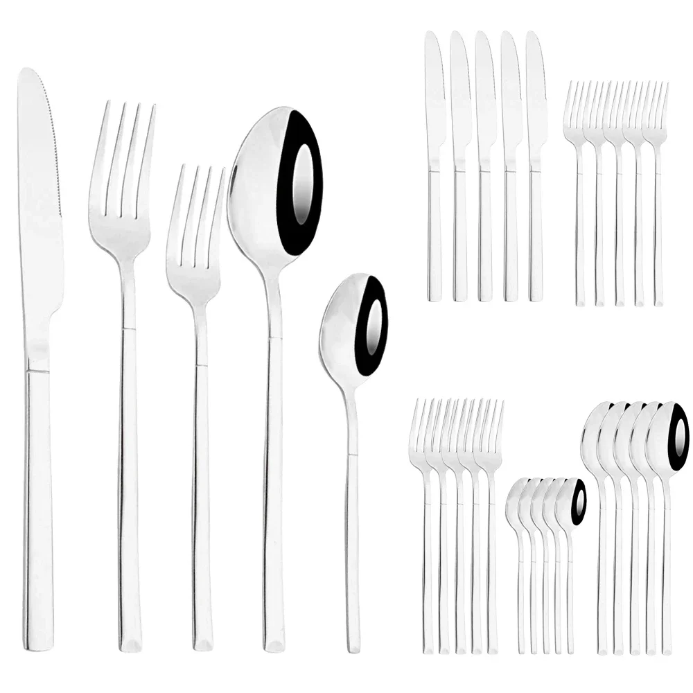 Talheres de aço inoxidável, louça de prata, faca, garfo, colher, talheres, utensílios de cozinha, 30pcs