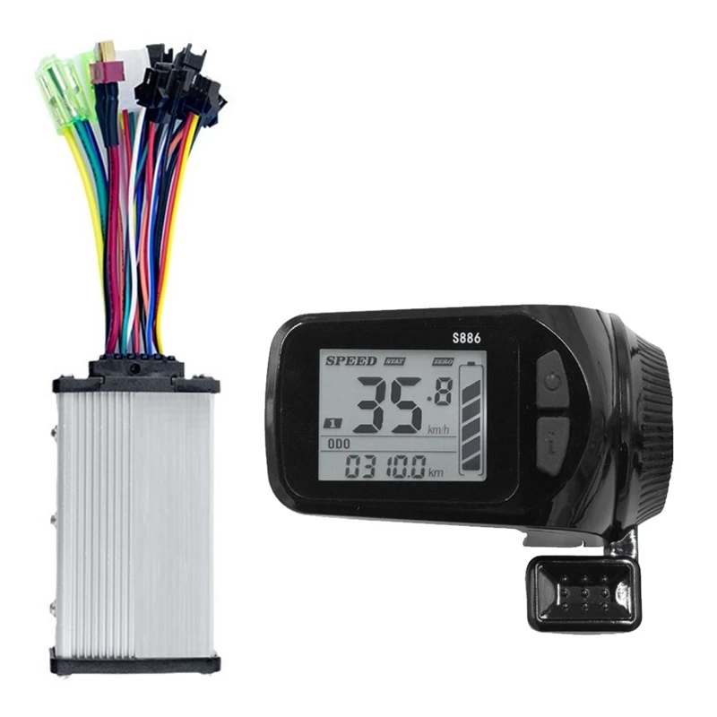 24V/36V/48V/60V S886 E-Bike Instrument Display +36V 350W Sine Wave Controller Thumb Throttle For Electric Bike E-Scooter (6PIN)