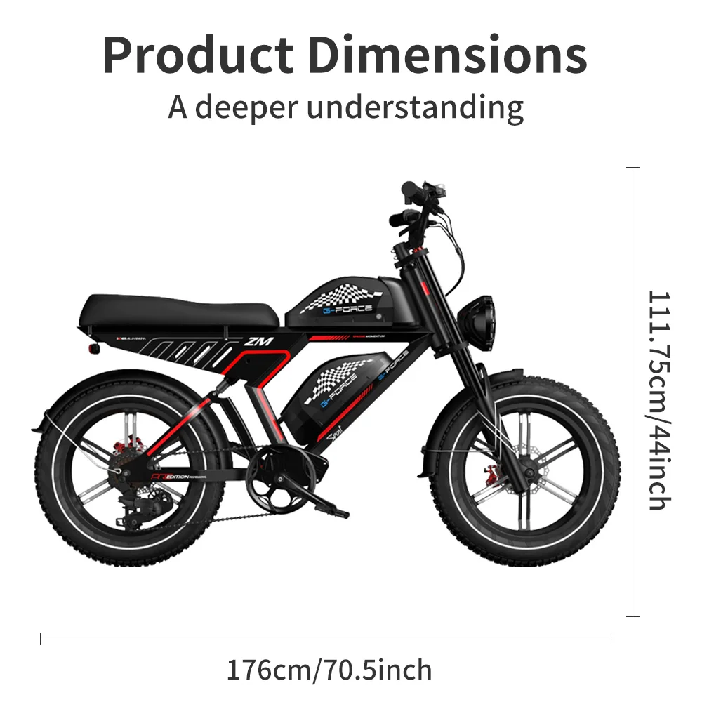 Electric Bike,28MPH Dirt Bike,48V 40AH Dual Removable Battery,60-78Miles Long Range Motorcycle,20''*4.0'' Fat Tire Ebike