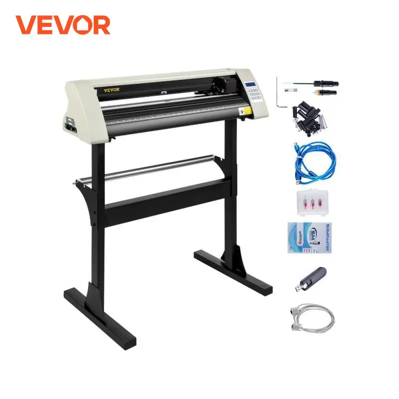 VEVOR 28Inch Vinyl Cutter/Plotter Sign Cutting Machine Software 3 Blades Backlight LCD Display White SIGNMASTER Software