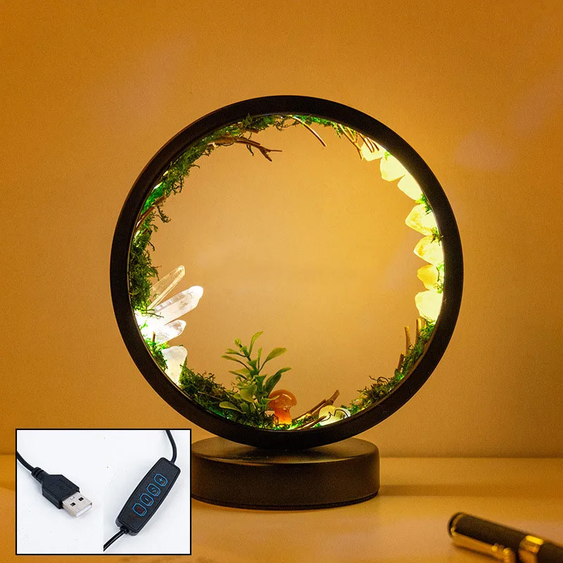 Imagem -04 - Crystal Led Bedside Lamp Primitive Forest Estilo Anular Night Light Usb Recarregável Lâmpada de Mesa Decoração do Quarto Natural