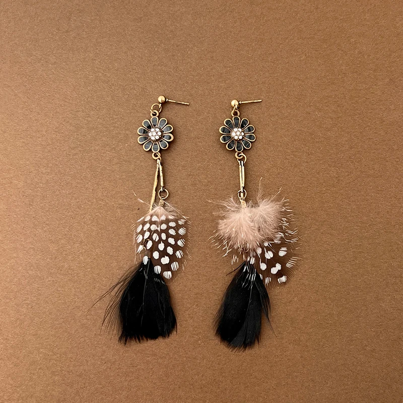 Schwarze Serie Bohemian Vintage Ethnische Baumeln Ohrringe für Frauen Dame Elegante Lange Quaste Feder Ohrring Weiblichen Schmuck – Detail 2