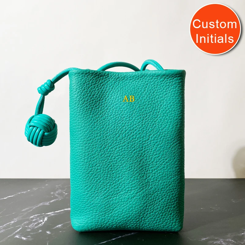 الاسم المخصص الأوليات الأولى من الجلد الأصلي أكياس حبال صغيرة للنساء حقائب اليد الفاخرة والمحافظ 2025 جديدة في كيس كتف الهاتف المحمول من الجلد #1