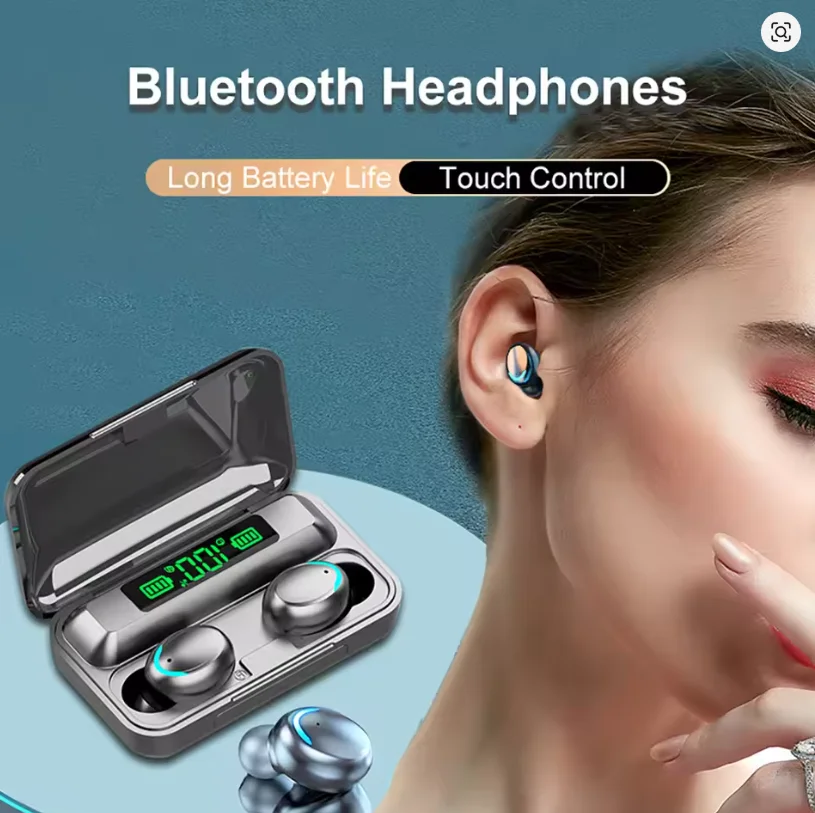 Fone de Ouvido Bluetooth 5.3 F9-5 do Brasil, Fones de Ouvido Sem Fio HiFi Estéreo, Earbuds Esportivos à Prova d'Água com Microfone e Função Mãos Livres