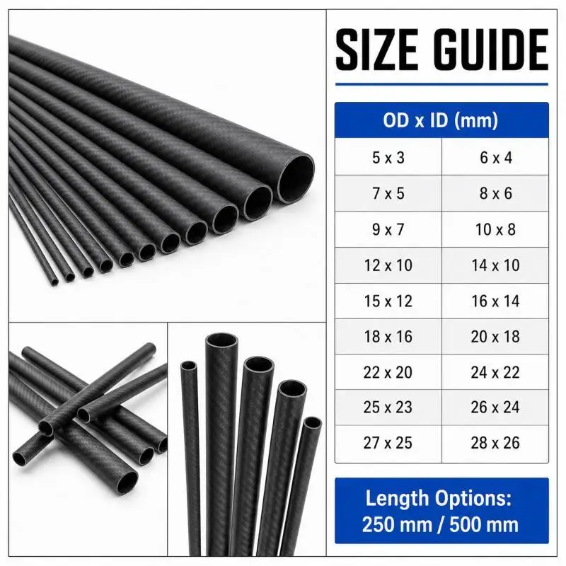 1PCS 3K Carbon Fiber Tube PipeLength 250/500mm High Strength Durables for RCs Models Drones Aerospace DIY