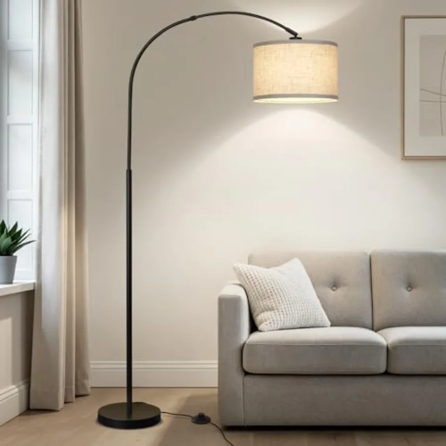 Arc Floor Lamps for Living Room, Modern Standing Lamp with Adjustable Hanging Drum Shade, Tall Pole Lamp with Feet Switch, Over