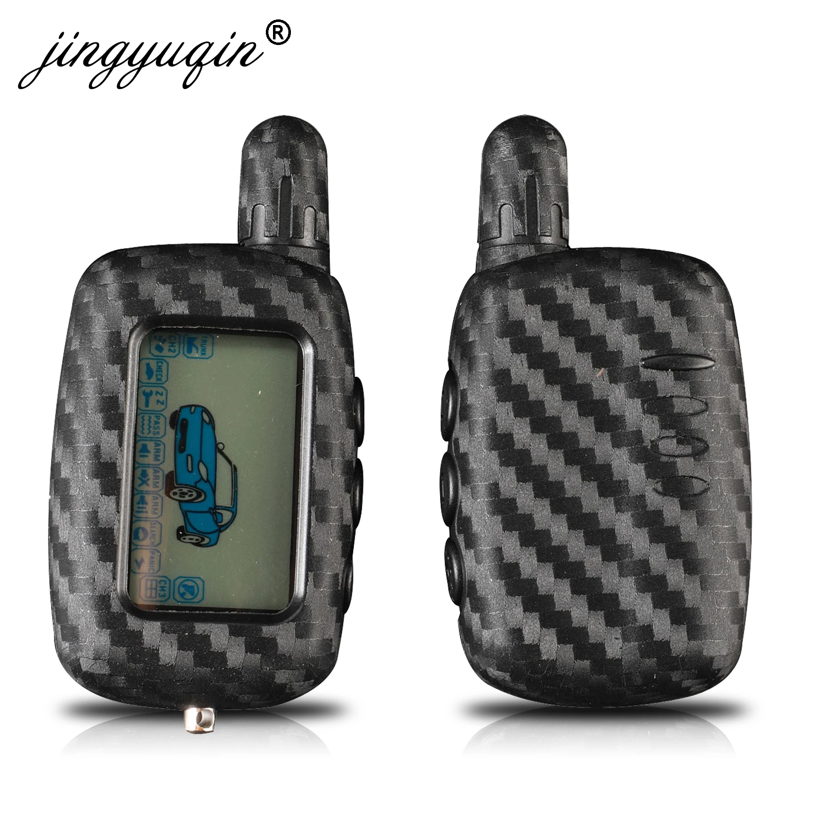 jingyuqin Silicone Carbon Cover Key Case for Starline A6 A9 A8 Two Way Car Alarm Remote Controller LCD Transmitter Keychain