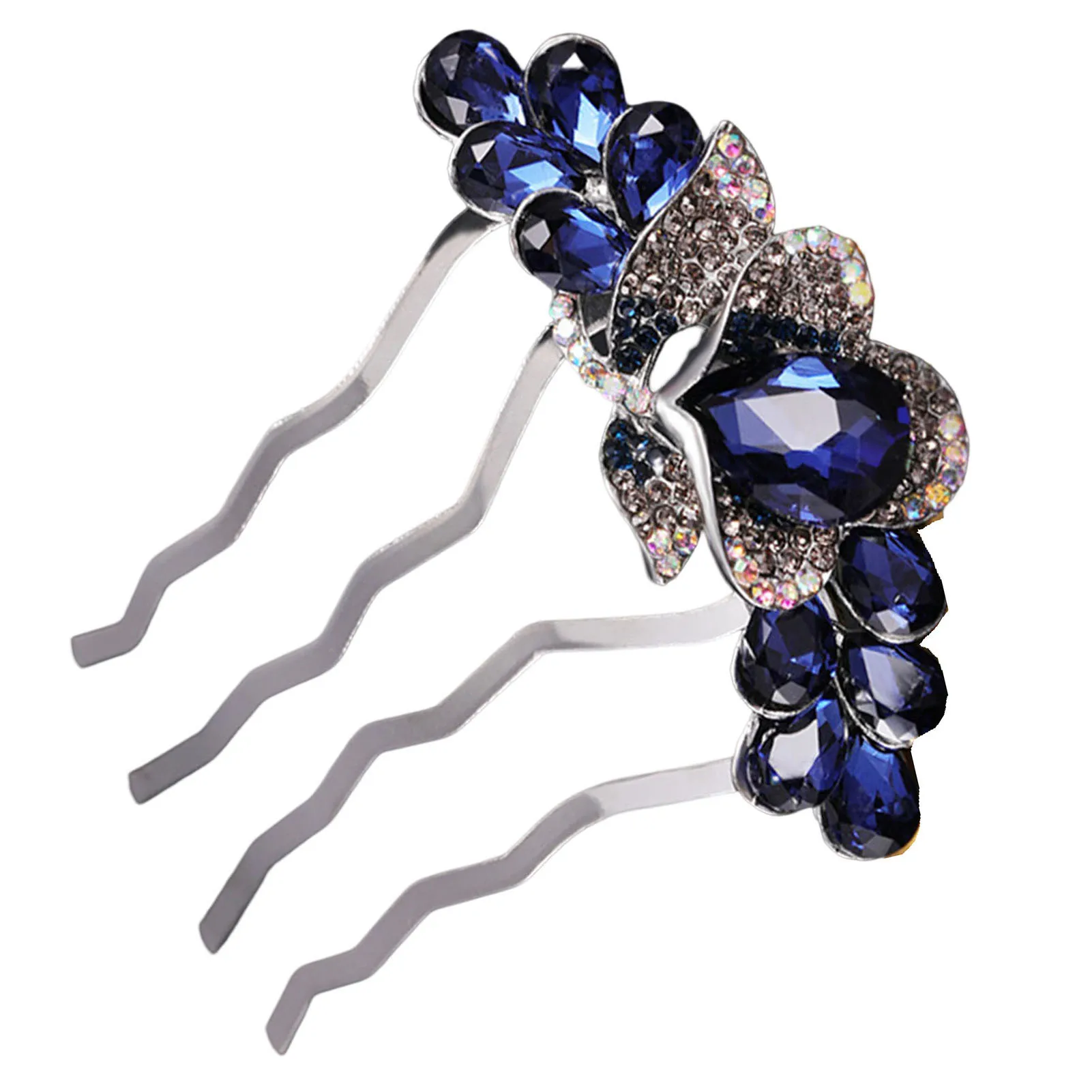 Glossy Crystal 4-Tooth Hair Comb Retro Style Sparkling Women Hair Comb for Stage Performanee Cosplay