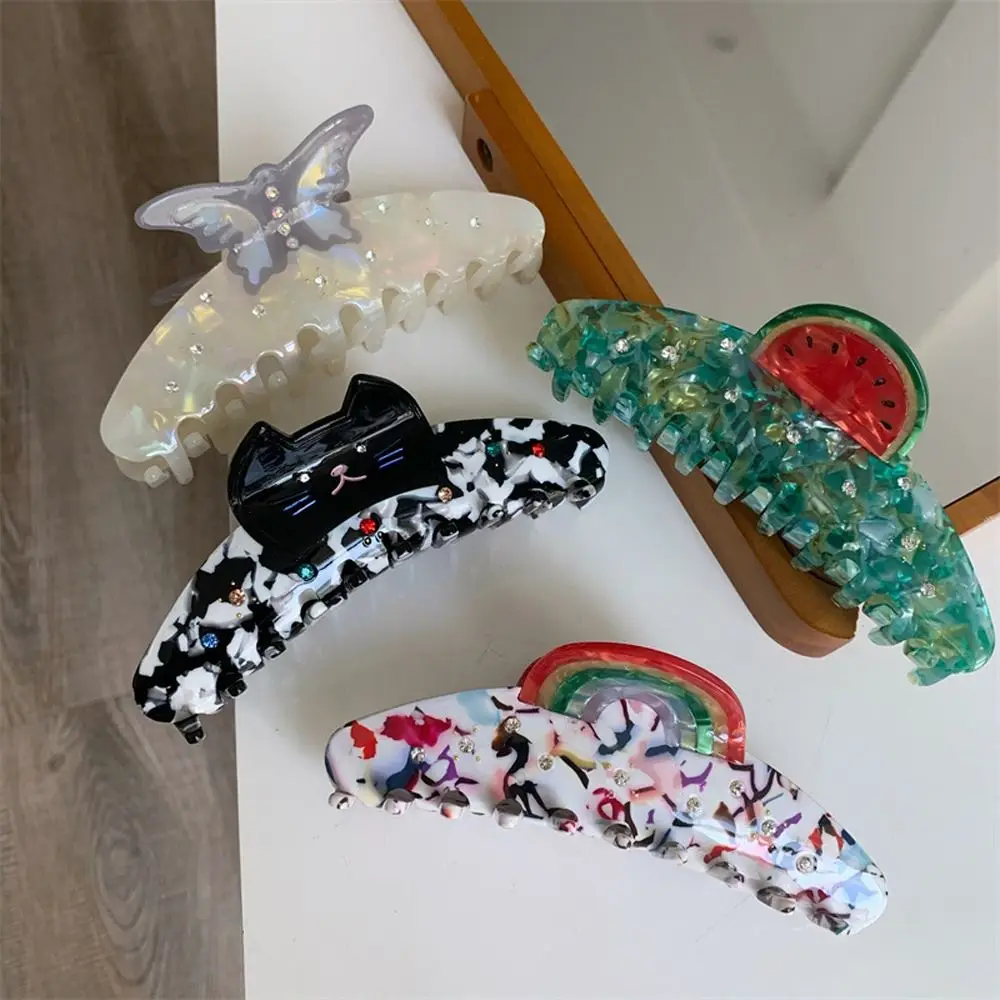 

Creative Acetate Animal Hair Claw Bird Rainbow Cat Hair Clip Zircon Butterfly Acetate Shark Clip Wash Face