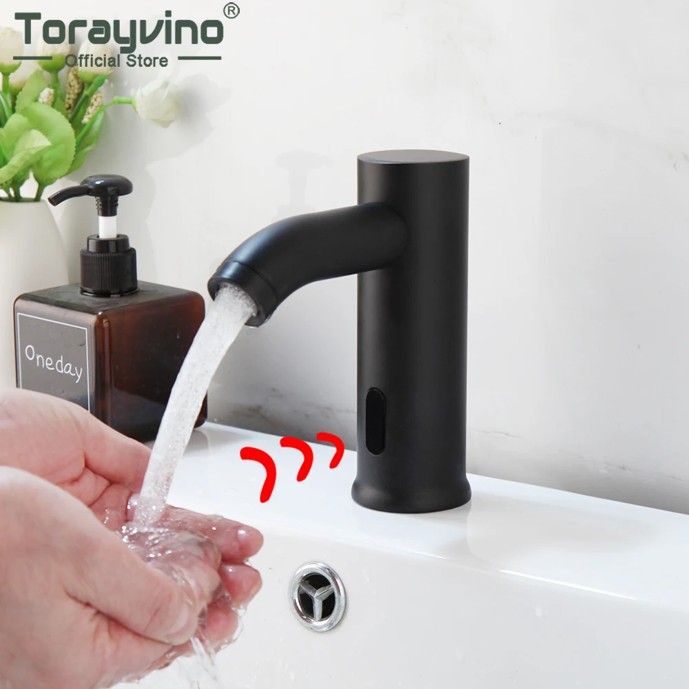 

Torayvino Chrome Polished Bathroom Induction Faucet Sink Spray Tap Brass Classic Basin Deck Mounted Open Quickly Mixer Water Tap