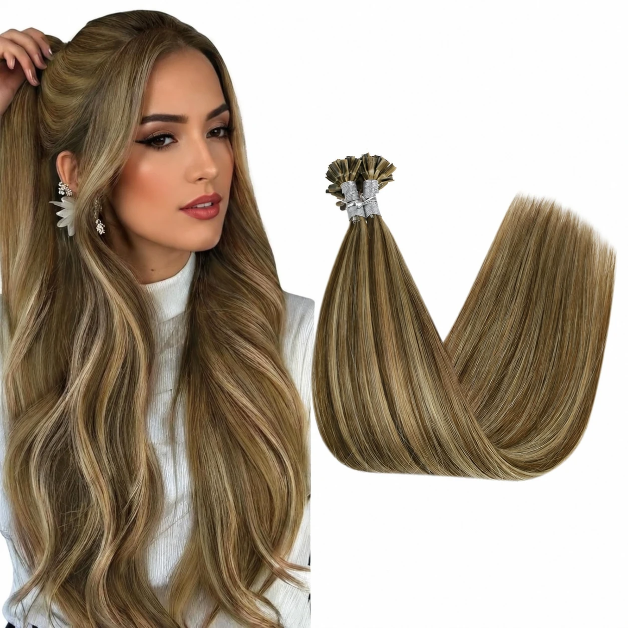 Full Shine U Tip Hair Extensions 50 Strands Keratin Fusion Nail Tips Prebonded Straight Remy Hair for Women