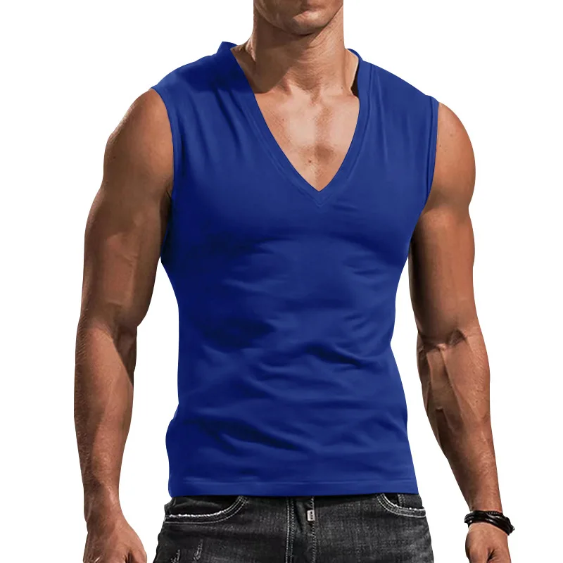 2026 Summer Men's Sleeveless Vest Gym Fitness Men's Comfortable Breathable Cotton V-neck T-shirt  Available in multiple colors