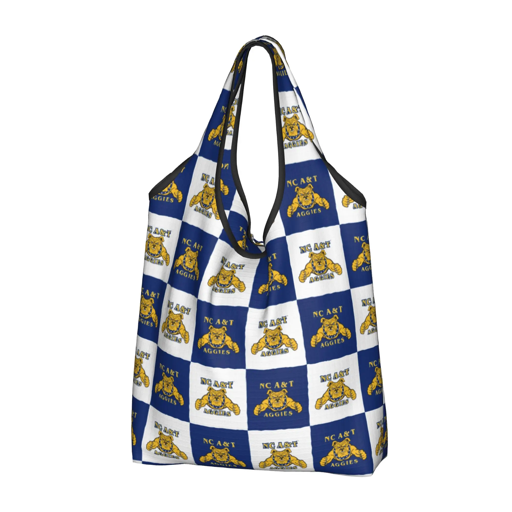 Recycling NC A&T HBCU Fraternity Aggies Shopping Bag Women Tote Bag Portable Checkered Plaid  Grocery Shopper Bags