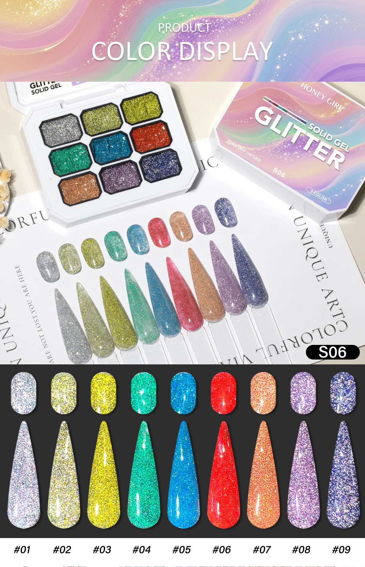 Neunfarbiges Diamant-Nagelgel, Geeignet für DIY-Nägel, Salon und Nageldesign – Detail 25