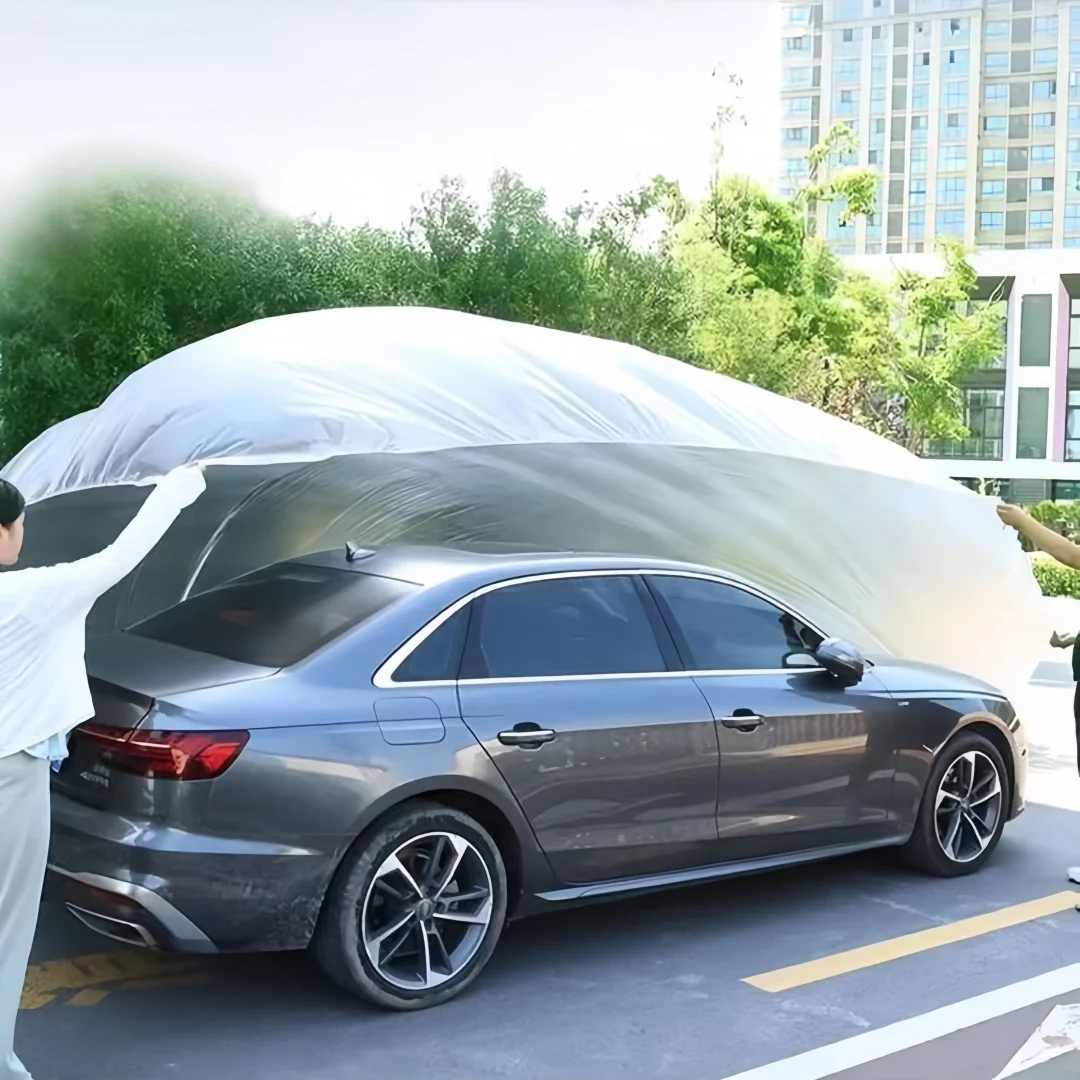 

1pc Disposable Car Covers, Clear Plastic Car Covers, Universal Rainproof & Dustproof Garage Covers with Elastic Edges