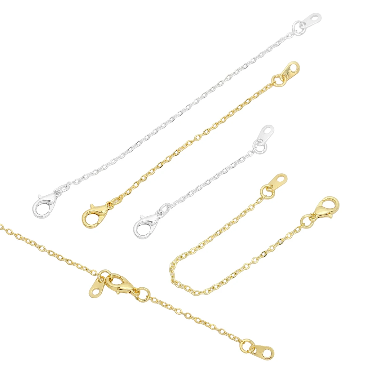 50/75/100mm 14K Gold Plated Brass Adjuster Extender Chain with Lobster Clasps For DIY  Bracelet Necklace Jewelry Making