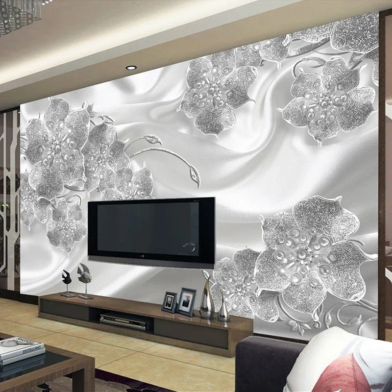 Custom Photo Modern Fashion Silk Diamond Jewelry Flower Mural 3D Wall Papers Home Decor Bedroom Living Room TV Background Tapet