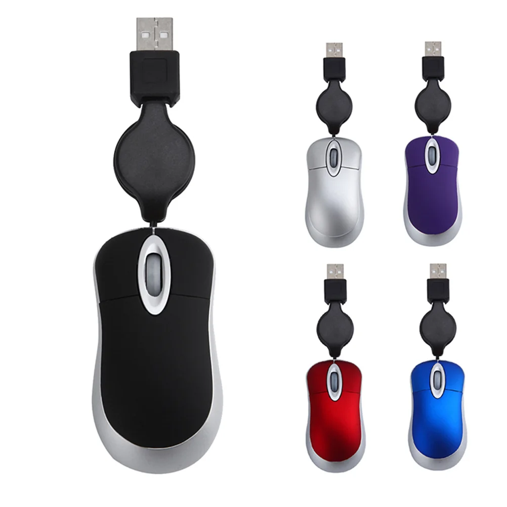 Usb mini mouse telescópico prata portátil óptico com fio mouse para notebook portátil escritório uso doméstico silencioso aperto confortável