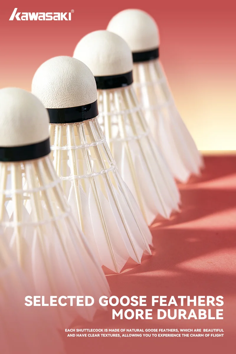 Kawasaki Federbälle für Badminton Weiße Gänsefeder Präzise Landung Federball Geeignet für Fortgeschrittenes Training & Wettkämpfe – Detail 5