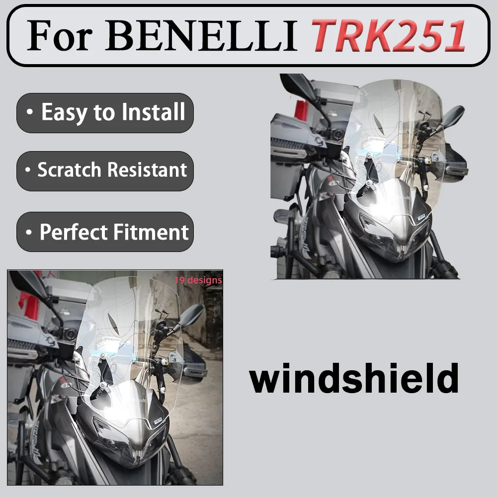 For Benelli TRK251 modified windshield, front windshield panel raised, widened, and protected from rain