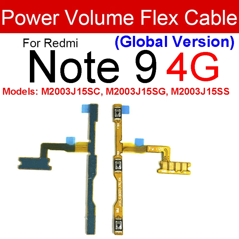 Botón de alimentación y volumen Cable flexible para Xiaomi Redmi Note 9 9S Pro Audio Control & Power Flex Ribbon Cable piezas de repuesto de