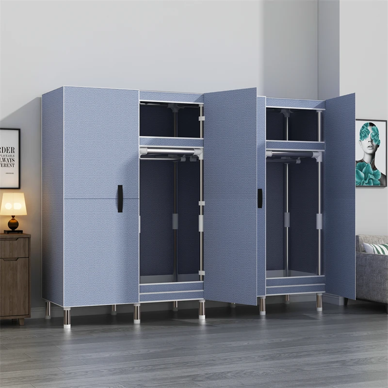 

4 Doors Combination Bedroom Furniture Modern Storage Closets Stand Wholesale Custom Durable KT Board Clothes Fabric Wardrobe