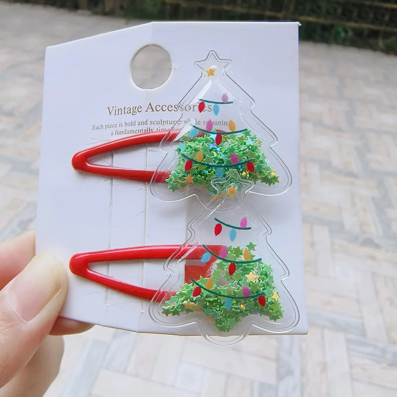 2pcs explosive Christmas hairpin Quicksand hairpin to hairpin Christmas Tree hairpin Santa Deer hairpin Super cute hair accessor