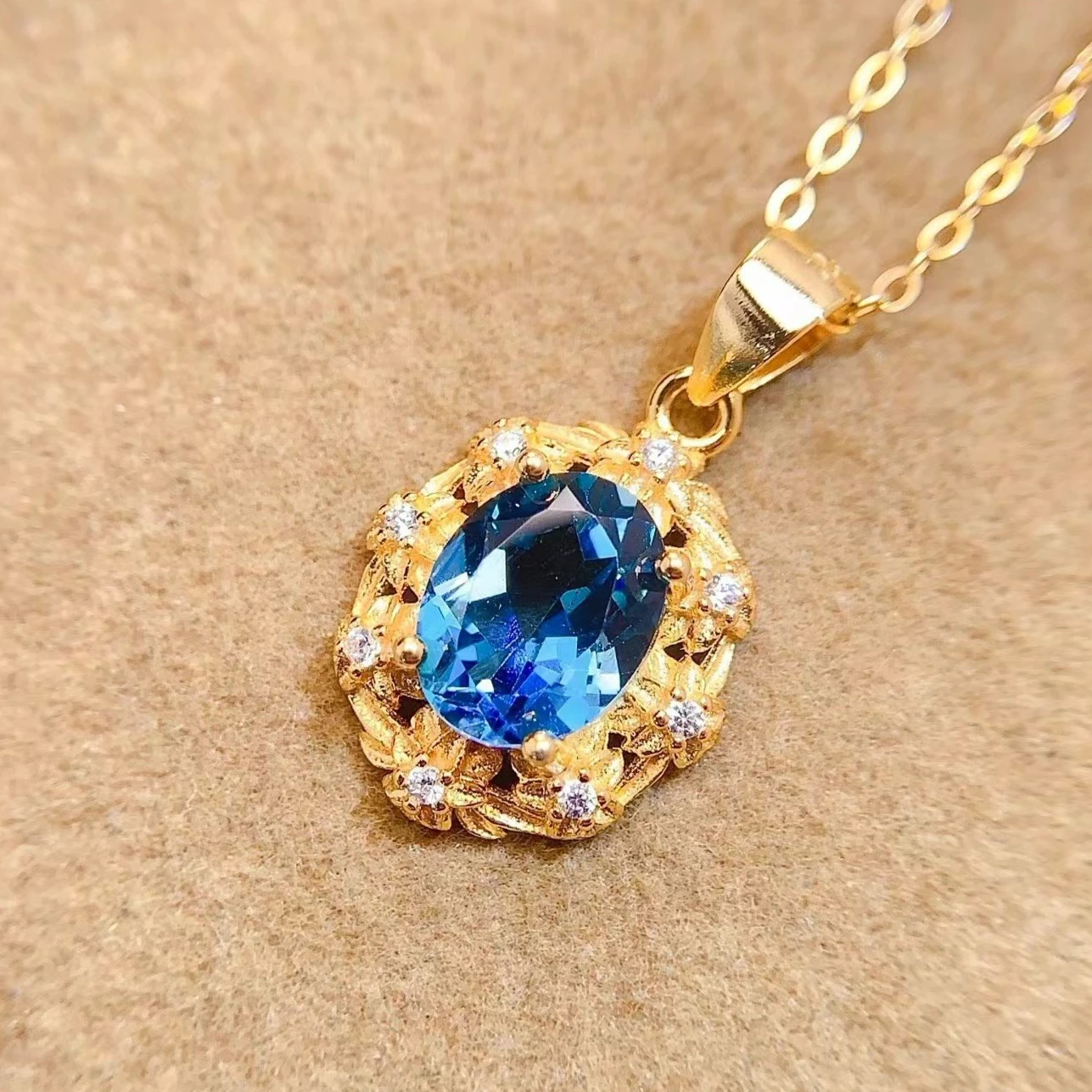 Classic London Blue Topaz Pendant 7mm*9mm 2ct Natural Topaz Necklace Pendant with Certificate 925 Silver Gemstone Jewelry