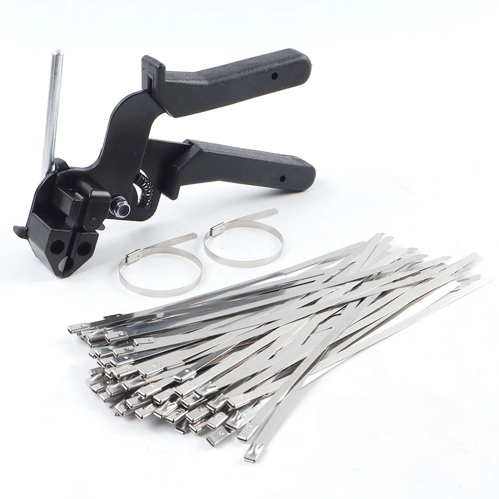 Heavy Duty 304 Stainless Steel Cable Tie Gun 100PCS Metal Zip Ties Cutter UV Resistant Tool Fence Ties 4.6mm Width